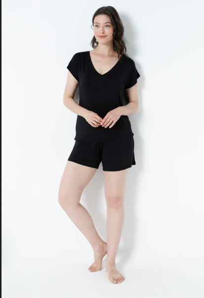 Kadın Viskon Kısakol Short Takım C840-708