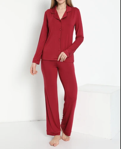 Kadın Önü Düğmeli Uzunkol Pijama Takım C840-444