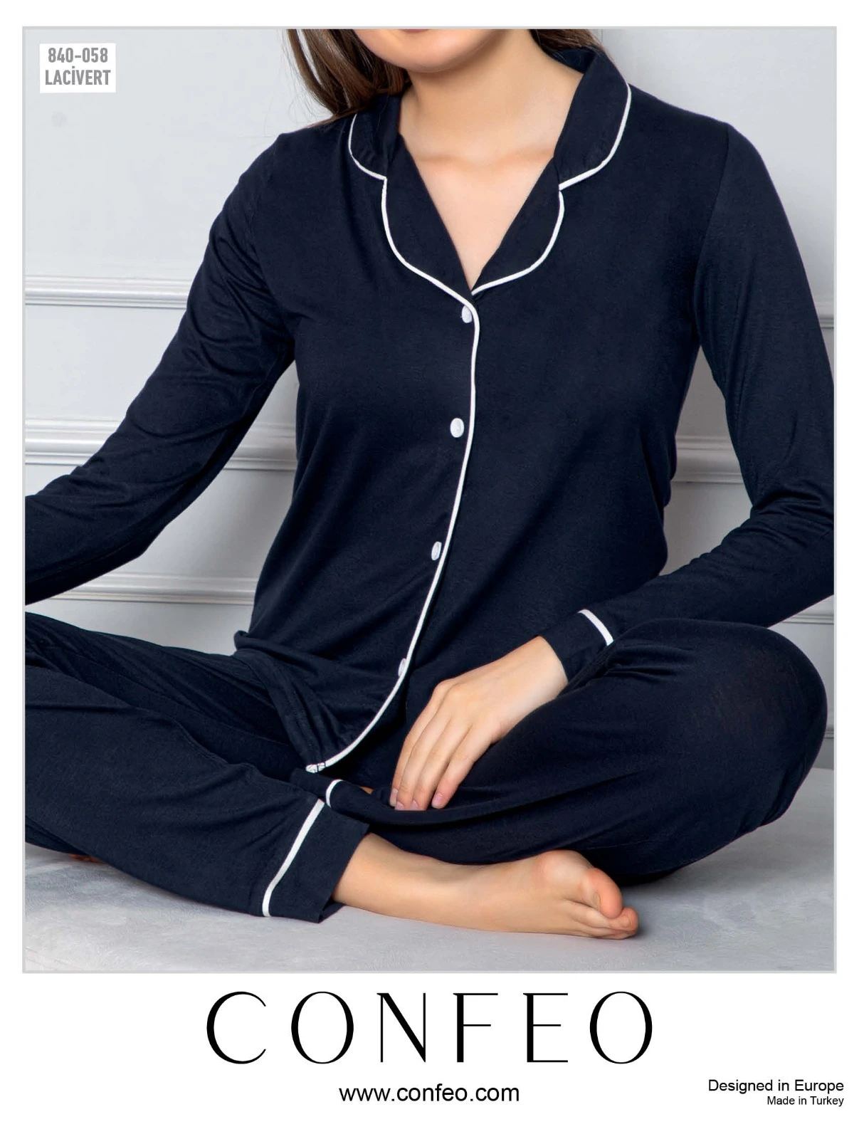 Kadın Uzunkol Viscon Önü Düğmeli Pijama Takımı C840-058