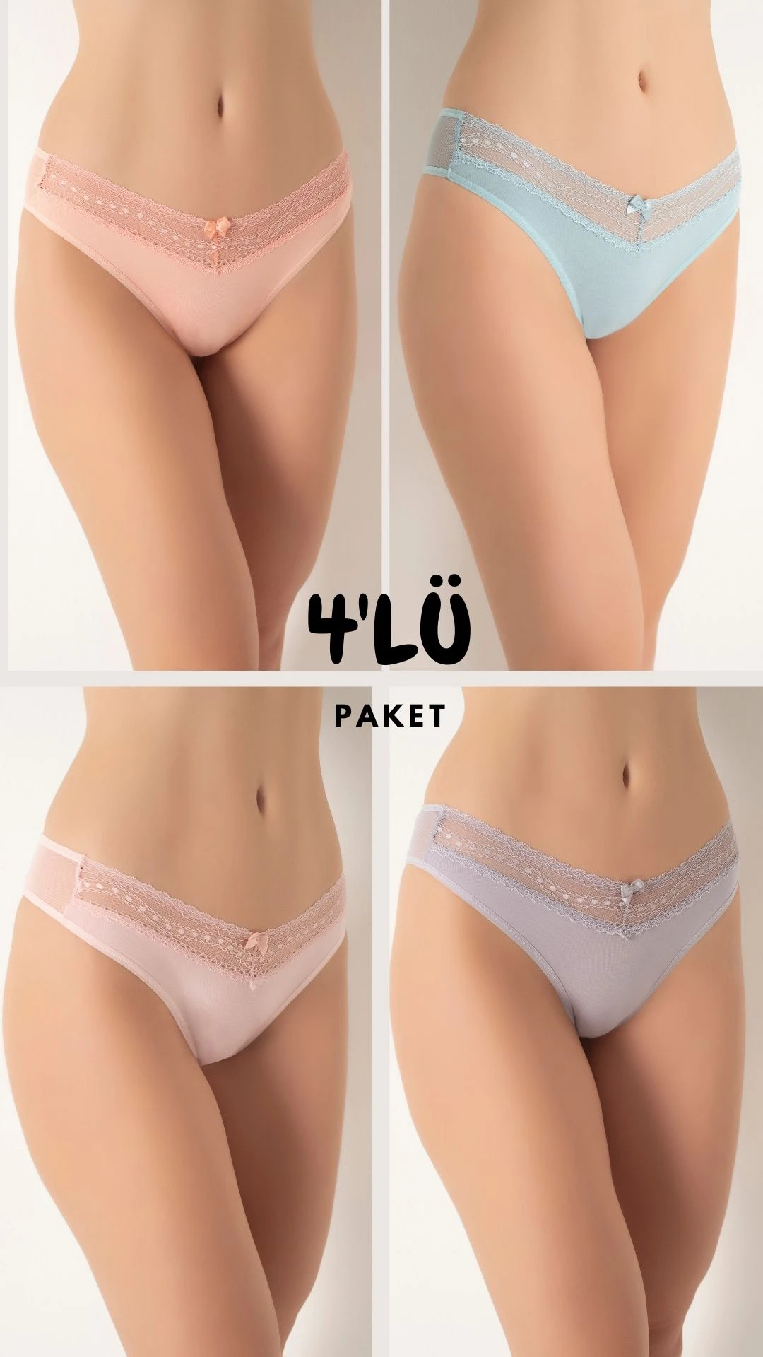 Kadın Dantelli Bikini Külot 4'lü Paket C804-002