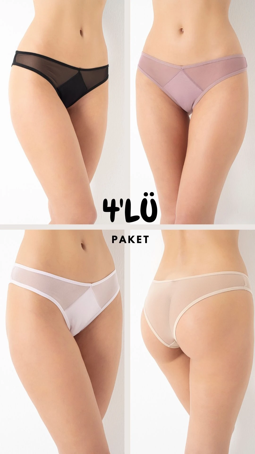 Kadın Tüllü Bikini Külot 4'lü Paket C804-006