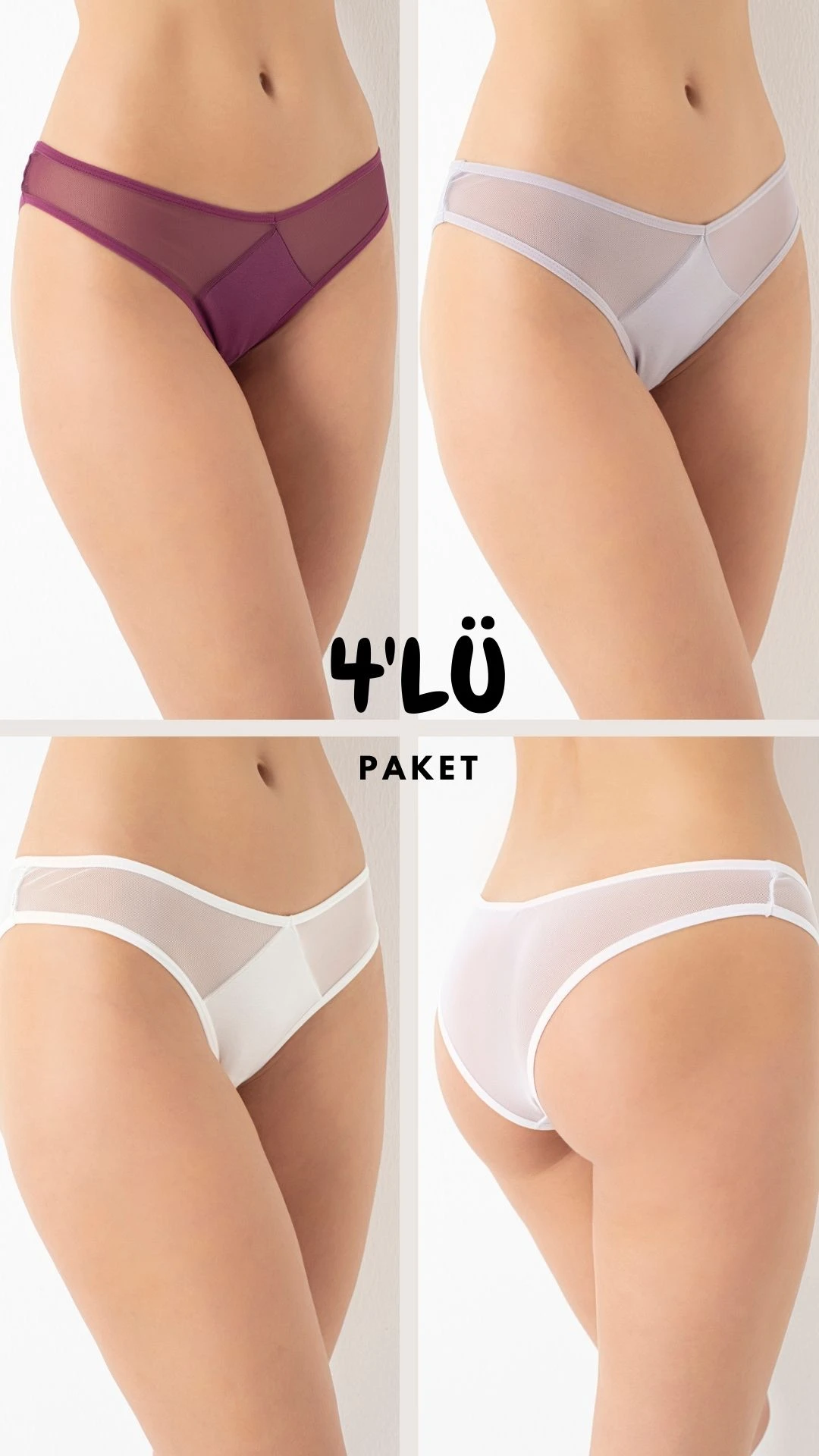 Kadın Tüllü Bikini Külot 4'lü Paket C804-006