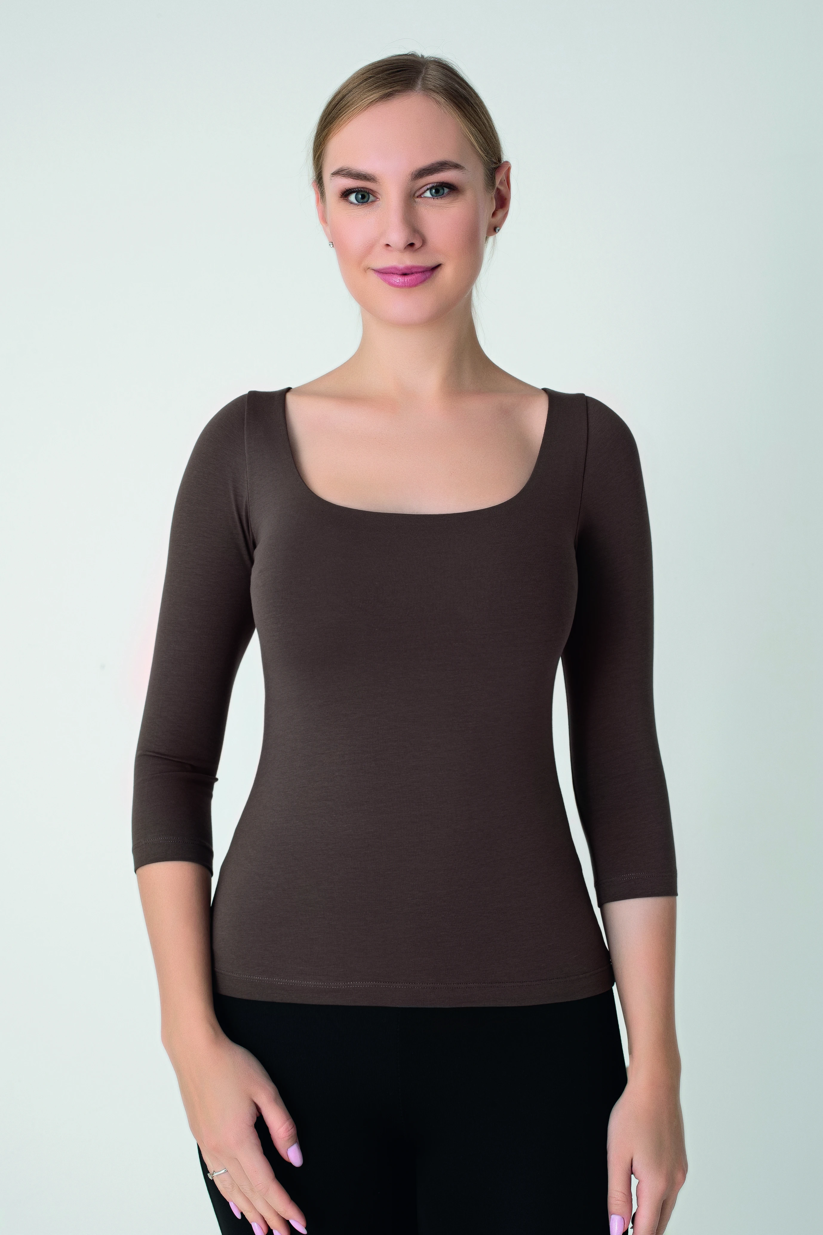 Kadın Modal U Yaka 3/4 Kol T-shirt C801-035